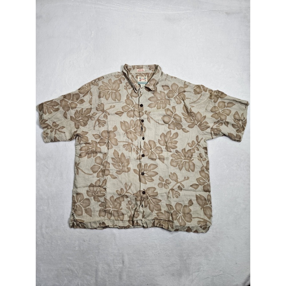 Reyn Spooner Mens Hawaiian Shirt Size XL Button Front 100%Linen FLAW